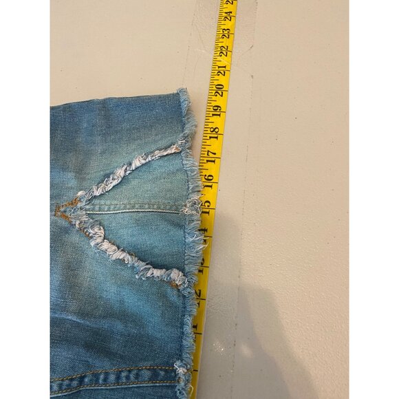 Industrial Cotton Distressed Denim Mini Skirt Embroidered Detail Frayed Hem Sz 5 - Picture 10 of 10
